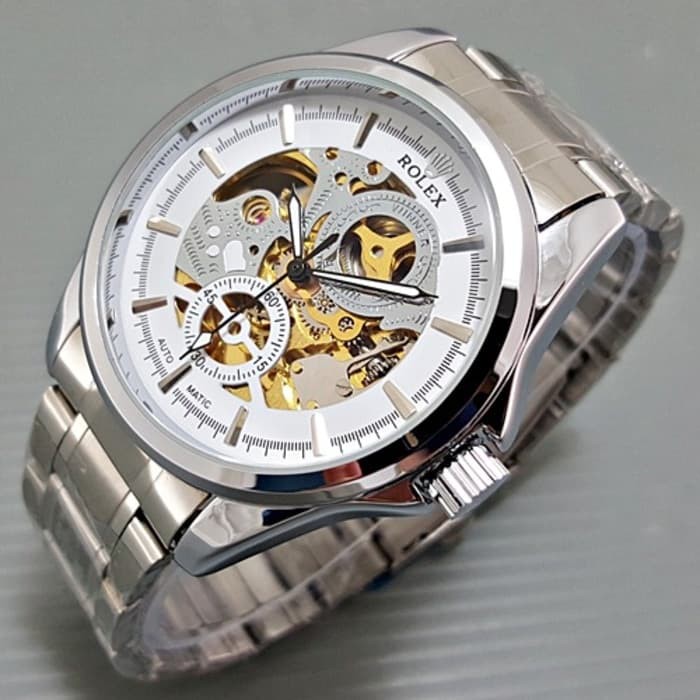 Jam Tangan Pria / Cowok Rolex Rantai Big Size Skeleton Jam Tangan Automatic