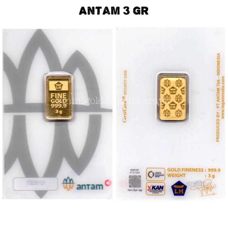(FREE AMPLOP GIFT SERIES) Logam Mulia Antam emas 24 karat 0.5 1 2 3 gram-3 gram