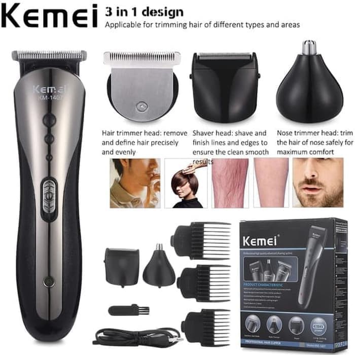 Mesin Cukur Kemei KM-1407 Clipper 3 in1 Alat cukur rambut charger