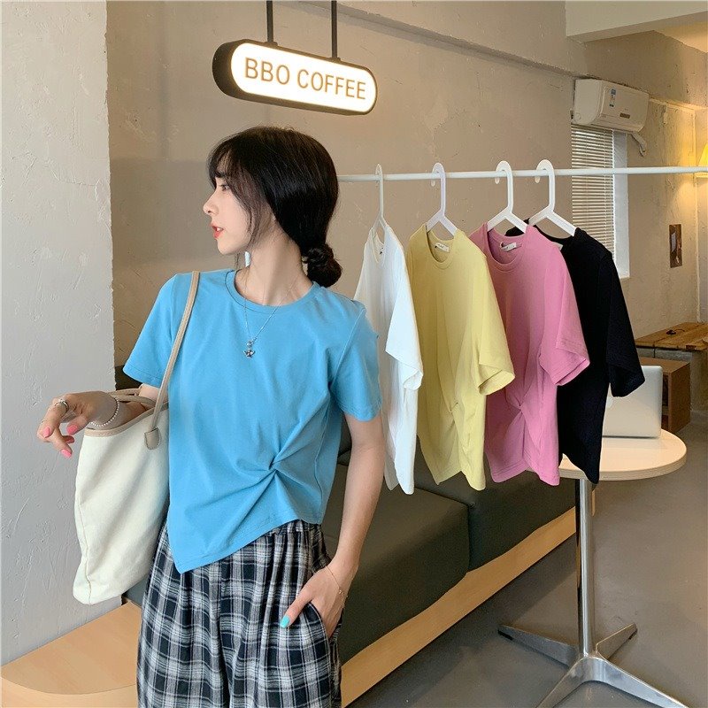 5 warna korea style wanita lengan pendek  atasan crop top/baju atasan wanita import lengan pendek t-shirt