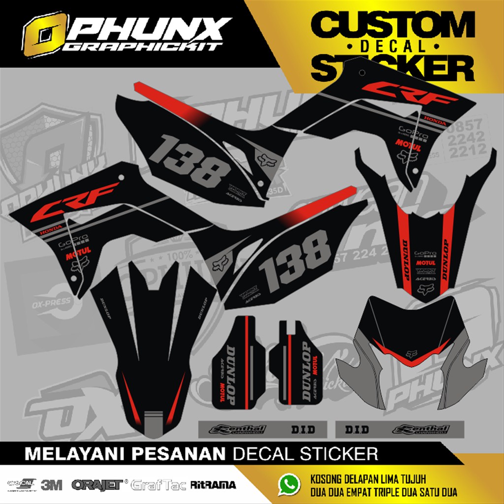 DECAL STIKER CRF 150 L CUSTOM FULL BODY DEKAL STICKER STRIPING CRF LAPAK OPHUNX GRAPHICKIT 138