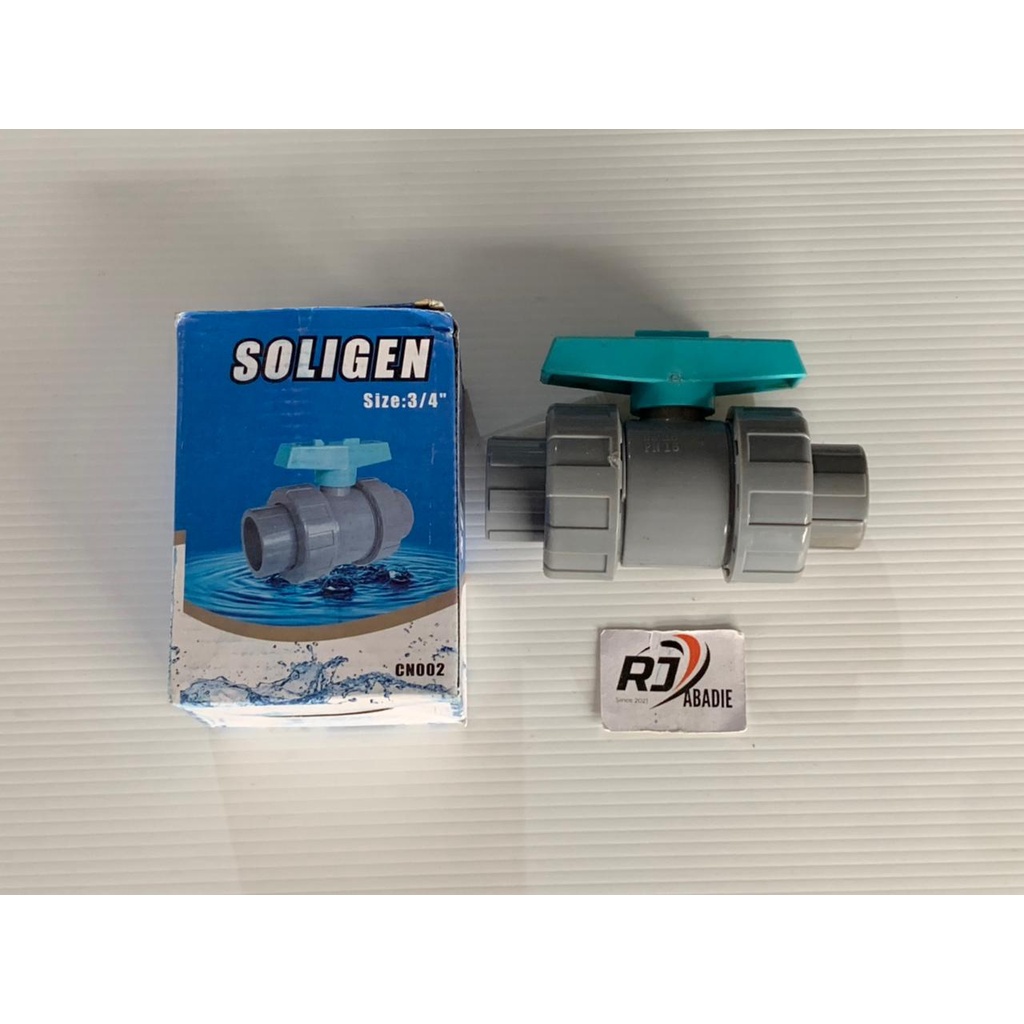 Stop Kran Keran Ball Valve Pvc Plastik Water Mur Soligen 3/4 Inch