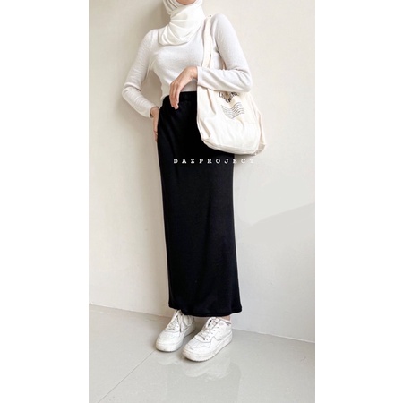 Rok knit span Rok Polos span Rok size Standart &amp; Rok Jumbo rajut hitam premium by DAZPROJECT rok kerja