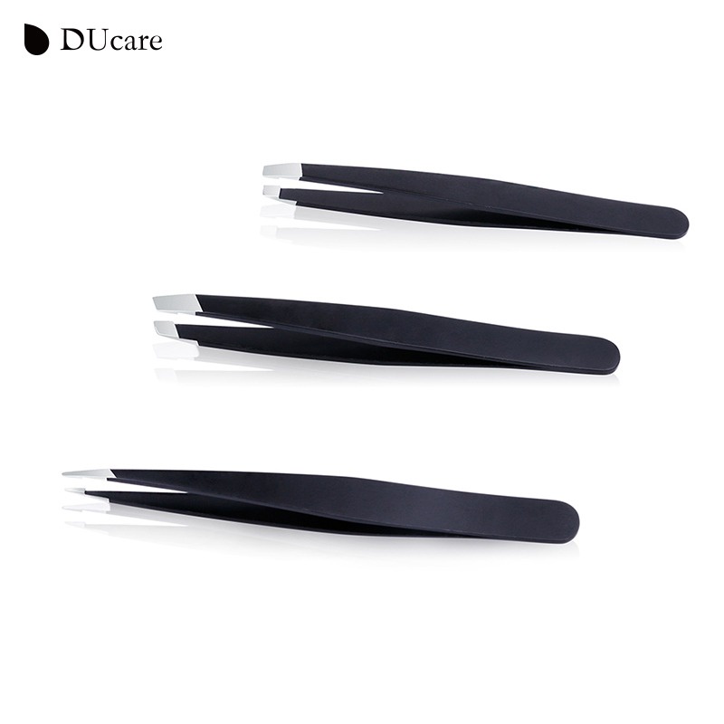 Pinset Perapi Pencabut Alis Tebal Eyebrow Tweezer 3 PCS Premium Case - Black Hitam