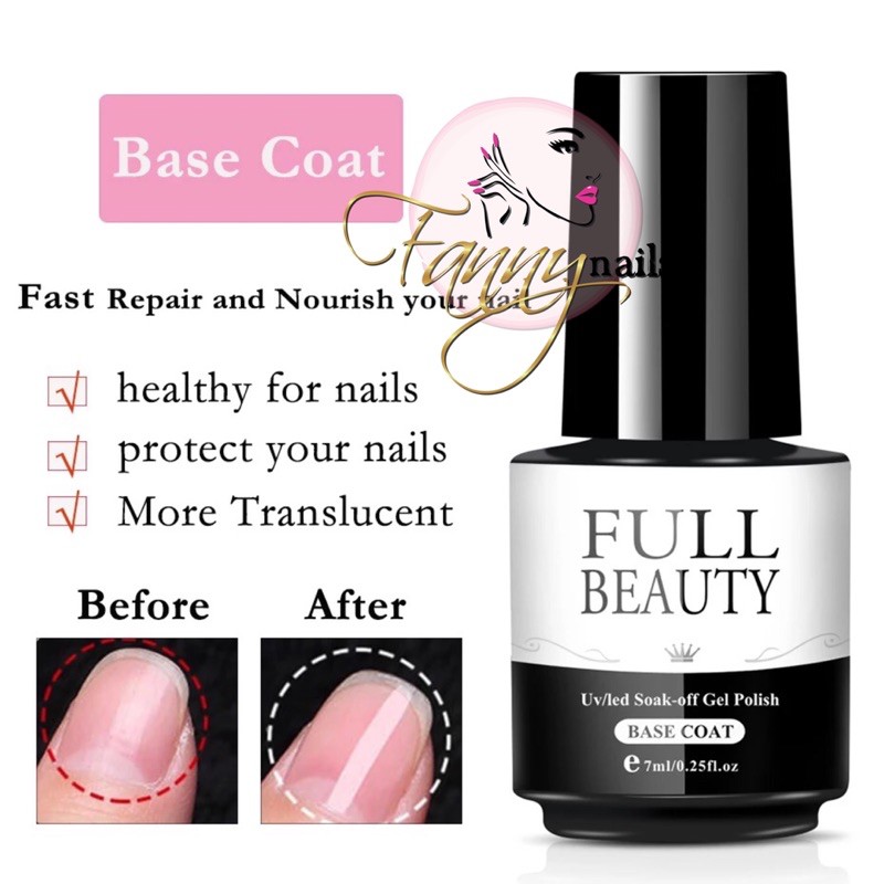 FULL BEAUTY TOP COAT BASE COAT 7ml uv led soak off gel polish kutek gel