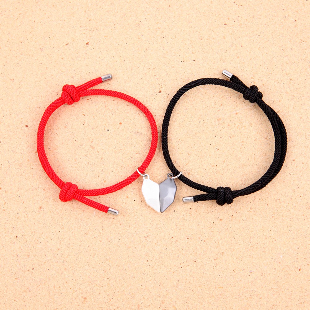 1Pair Wishing Stone Couple Bracelet Heart-shaped Stitching Lucky Stone Magnetic Bracelet lover Gifts