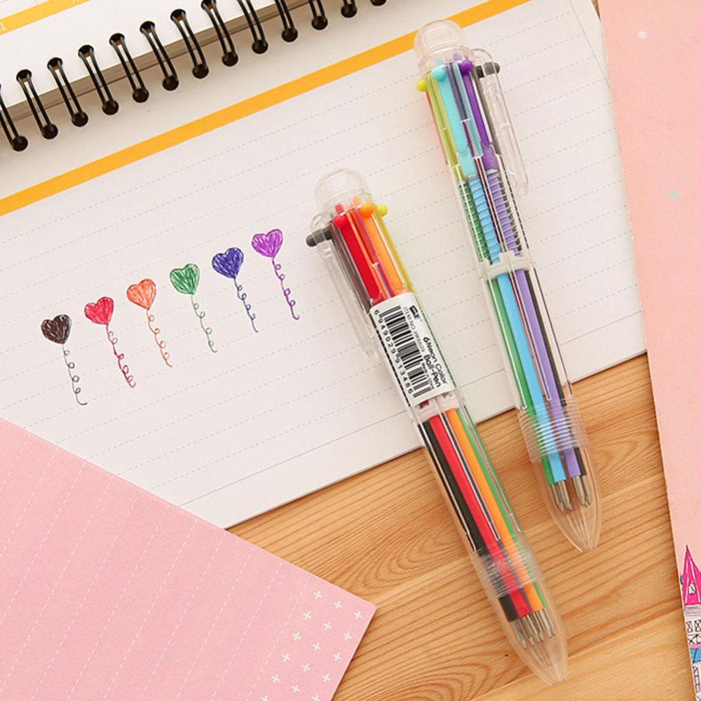 Timekey 6 In 1 Pulpen Plastik Multi Warna Tipe Tekan Manual Untuk Stationery Sekolah / Kantor E9Z6