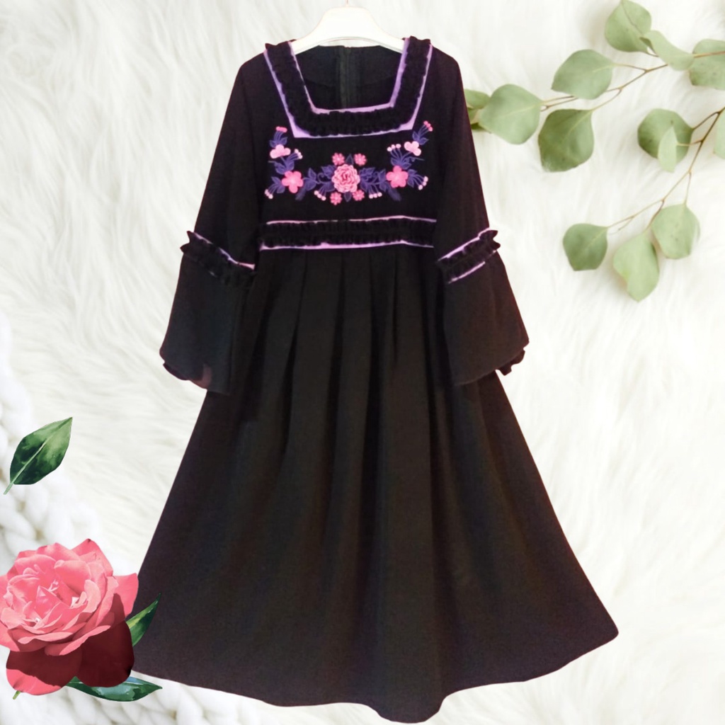 Gamis Akhwat Motif Bunga warna By Qonita Collection