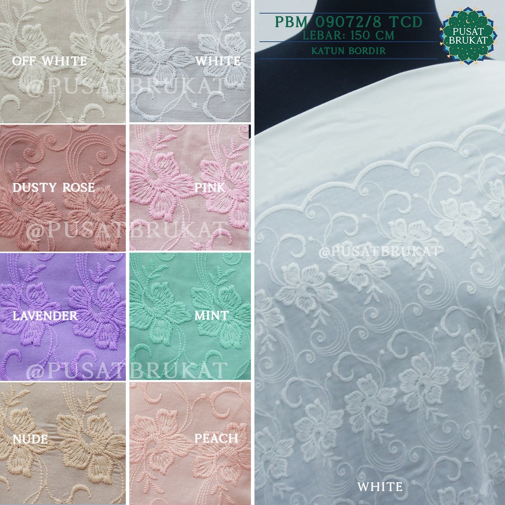 KAIN KATUN BORDIR MUKENA / COTTON EYELET EMBOSS BELA - PBM 09072 TCAD - [harga per 0.5m]