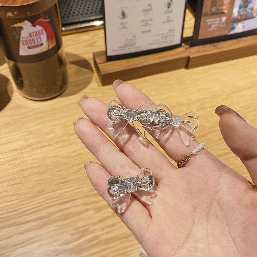 【COD Tangding】Transparent Fairy Bow Duck Beak Clip INS Style Simple Versatile Edge Clip Temperament Hairpin Headdress