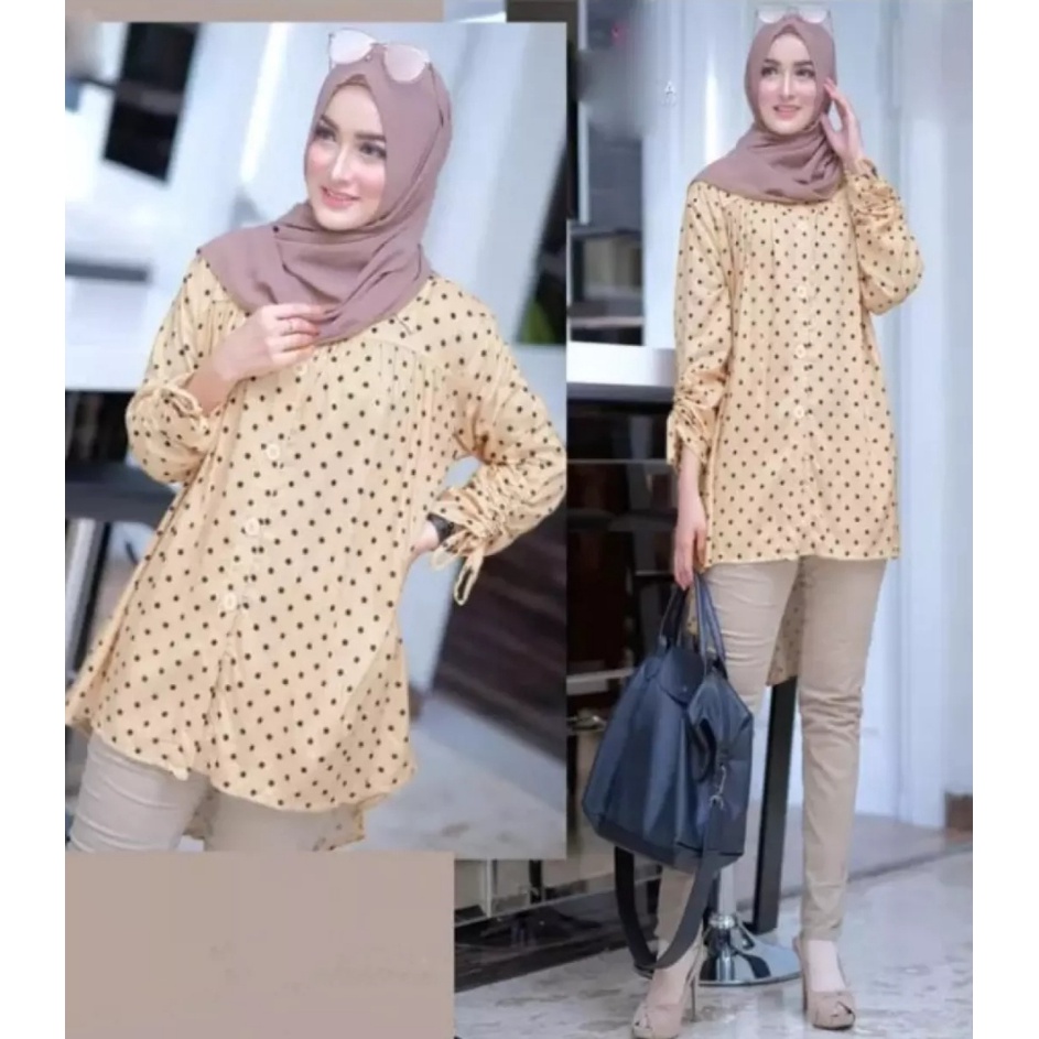 Tunik Polkadot Jumbo Tunik Murah Tunik Terbaru Tunik Import Baju Muslim Panjang Katun Rayon Termurah