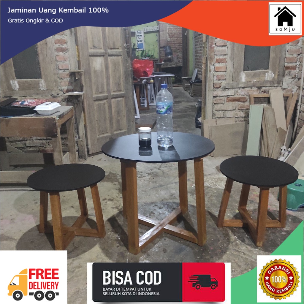 Meja Teras SET Bulat Minimalis Coffee Table Scandinavian