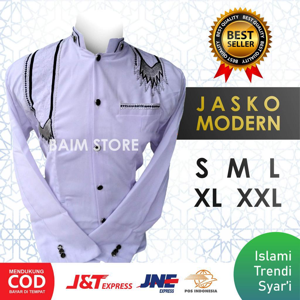 Baju Koko Jasko Muslim Pria Putih Bordir Sorban Elegan Islami Murah S M L XL XXL