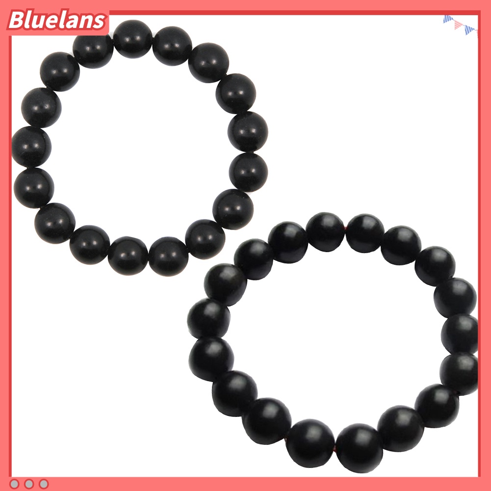 Bluelans 8/10mm Black Stone Beads Charm Bracelet Men Women Minimalist Bangle Jewelry