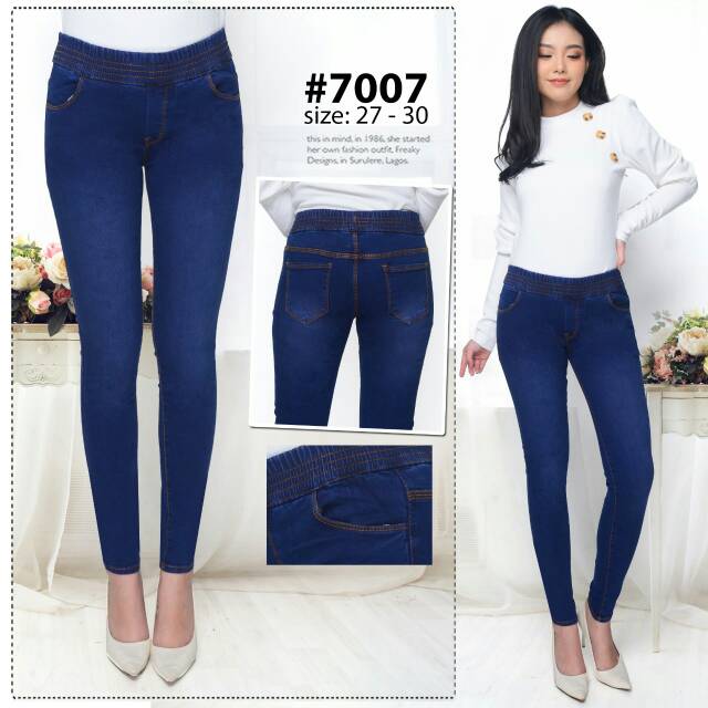 [size 31 - 38] Celana Jeans Legging Jumbo Wanita / Celana Jeans Pinggang Karet Jumbo / Celana Lejing