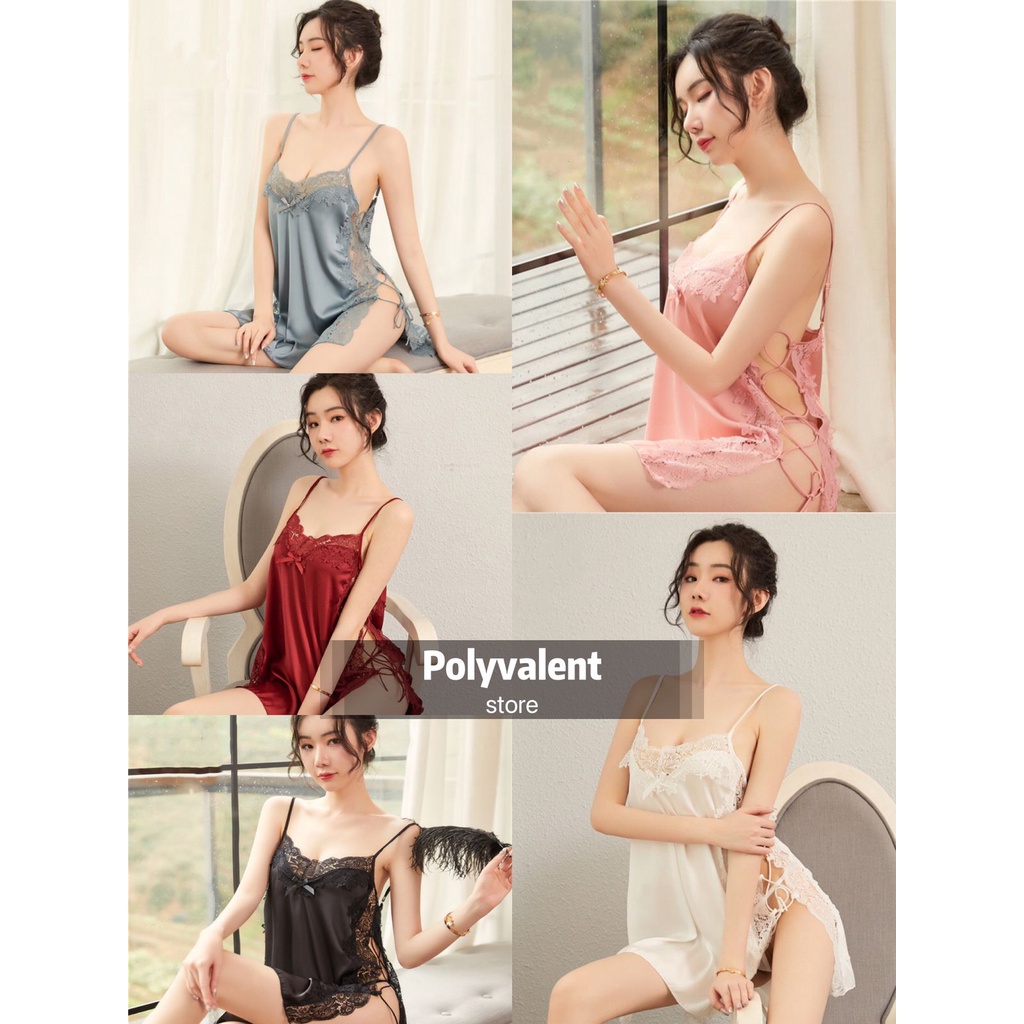 Lingerie set wanita seksy + Gstring baju tidur sexy renda tali tanpa lengan