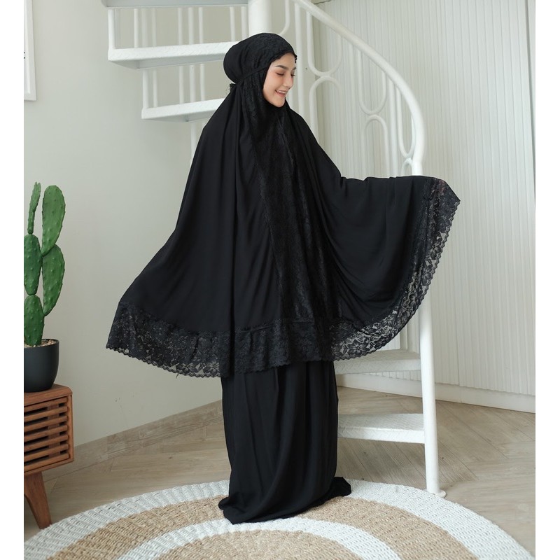 Mukena Dewasa Premium Rayon  Hitam Umroh Renda