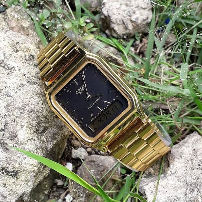 Jam Tangan Dual Time Casio Water Resist Renang - Gold