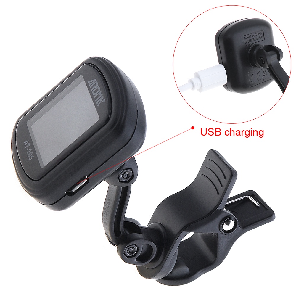 Tuner Portable Rechargeable Model Clip-on Untuk Gitar / Bass / Ukulele