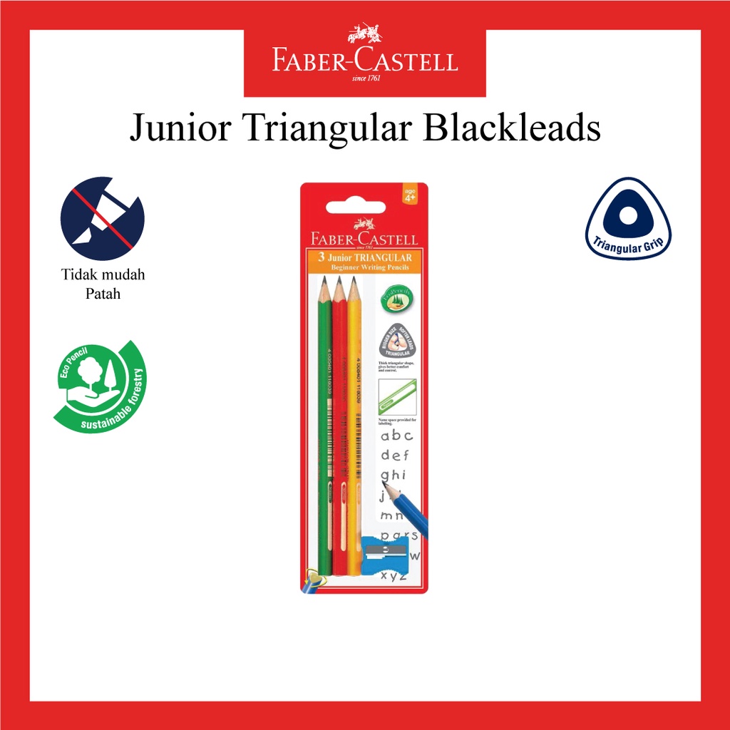 

Pre School Junior Grip Black Pencil Pack of 3/Pensil Faber Castell Set 3 Untuk Anak TK/Gratis Rautan