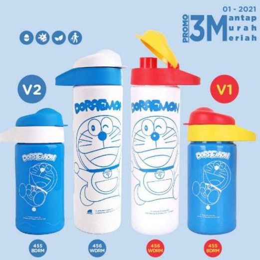 Multy bottle tutup biru/merah Tinggi Doraemon twin tulipware