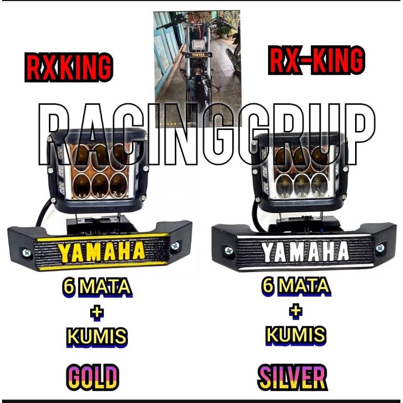 Ready stok paket super ganteng rx king style lampu 6 led jumbo kiri kanan red-bleu plus breket kumis