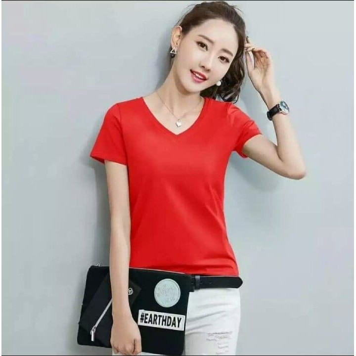 KAOS Pendek BASIC POLOS V-NECK/Oblong wanita murah