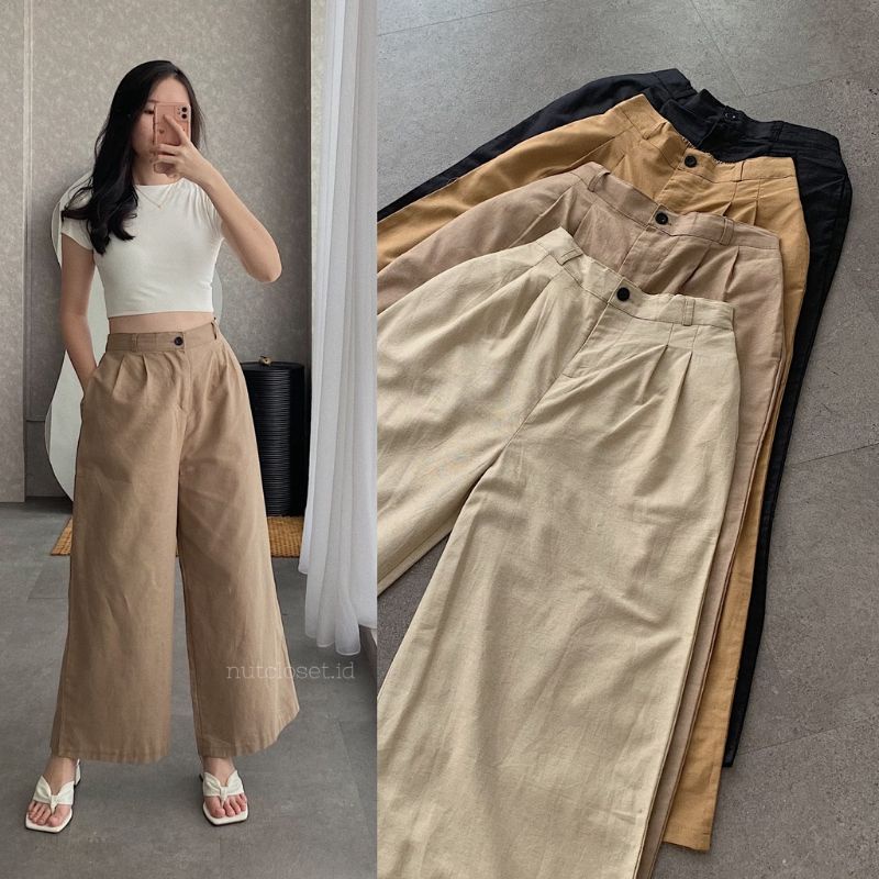 Celana Kulot Linen Rami Premium Fit to XL / Lulla Pants / SEOUL highwaist celana kulot linen