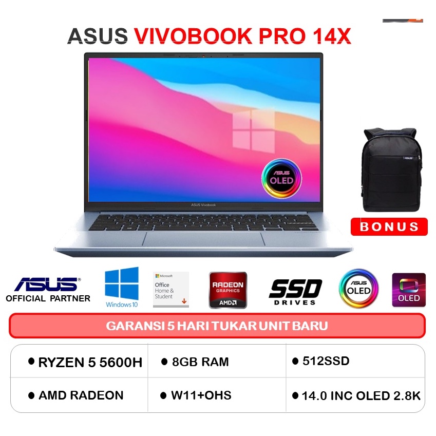 Jual ASUS VIVOBOOK PRO 14X M3400QA OLED RYZEN 5 5600H 8GB / 16GB 512SSD ...