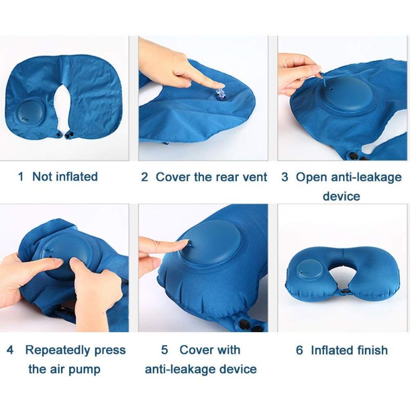 Bantal Leher Travel Inflatable Neck Pillow - RH34 - Blue