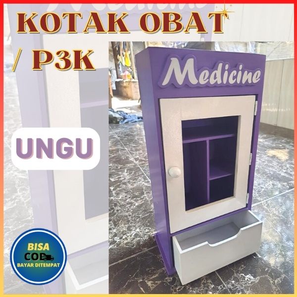Kotak Obat Dinding Warna Ungu Kotak P3K Kotak Obat Kayu Tempat Penyimpanan Serbaguna Bisa COD Dengan