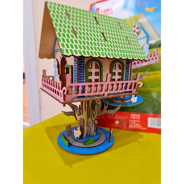 Puzzle 3D DIY bahan kayu model Princess Tree House mainan puzzle edukasi anak (kado dan pajangan)