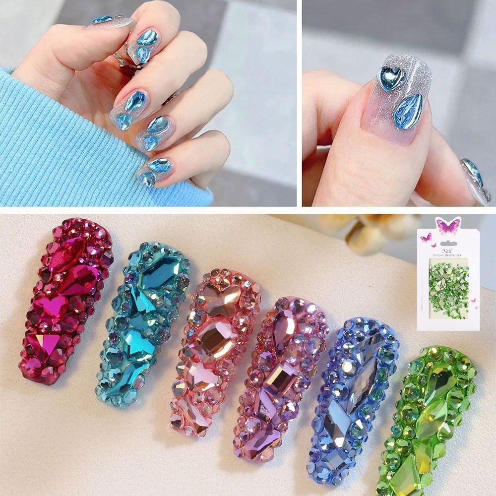 R-flower Nail Rhinestones Hot Drop Desain Bor Berbentuk Belah Ketupat Kristal