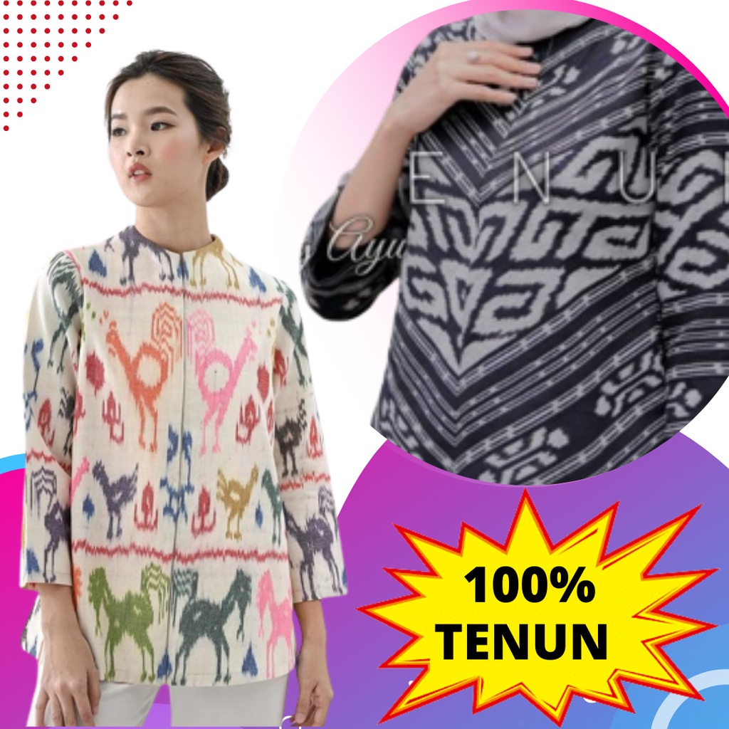 Trend Blouse Tenun Etnik Terbaru Wanita Kekinian 2022 Crinkle Korean Style Putih Jumbo