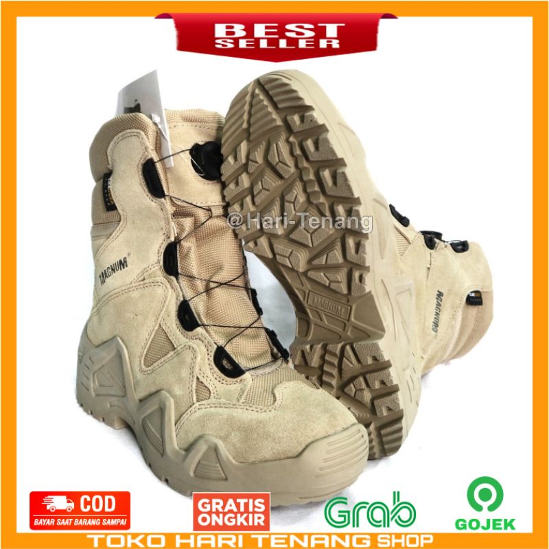 Sepatu tactical boots pria dan wanita /sepatu PDL 9INC model tali putar warna cream anti selip dan waterproof