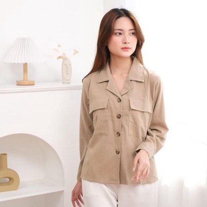 Kemeja Outer Linen | Kemeja Oversize Wanita | Kemeja Wanita Pocket Wanita Zeela - HOPYLOVY