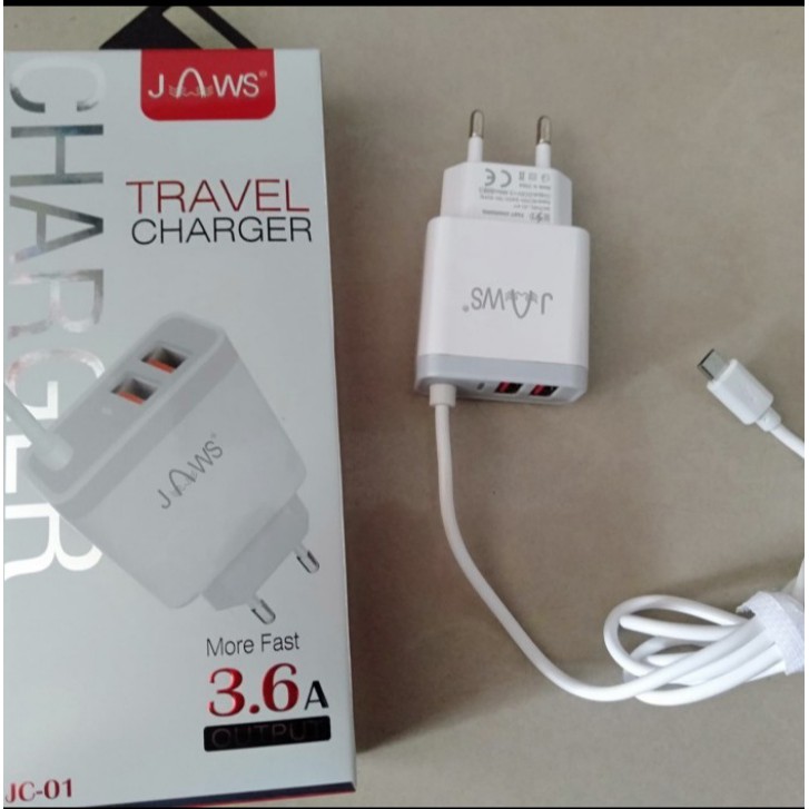 Travel Mini Kepala Charger Adapter Charge Jaws 2 USB Port JC-01 3,6A For Android Iphone Samsung Oppo Xiaomi Realme Xiaomi