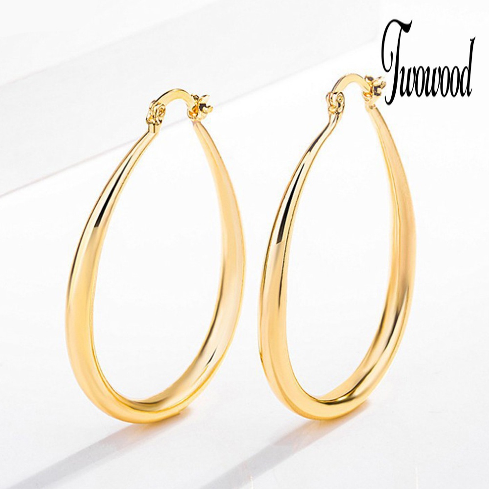 1 Pasang Anting Hoop Oval Bahan Alloy Untuk Wanita