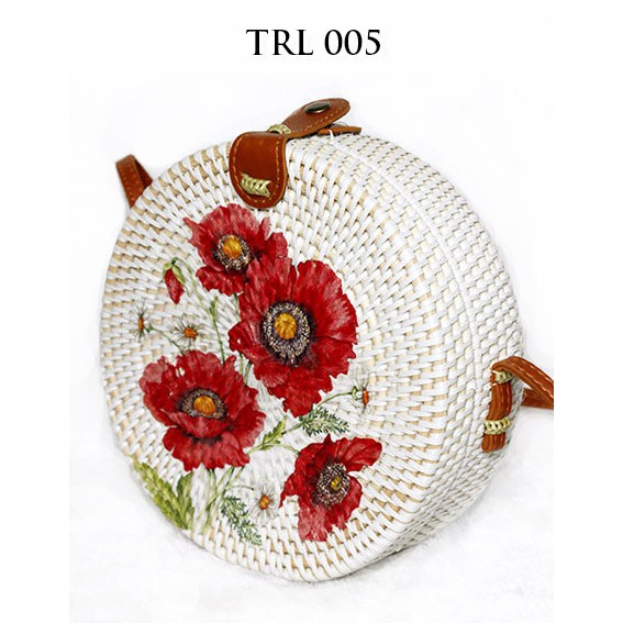 

The Ziel Tas Rotan Bali Bulat Diameter 20cm Lukis Decoupage Motif Bunga TRL005