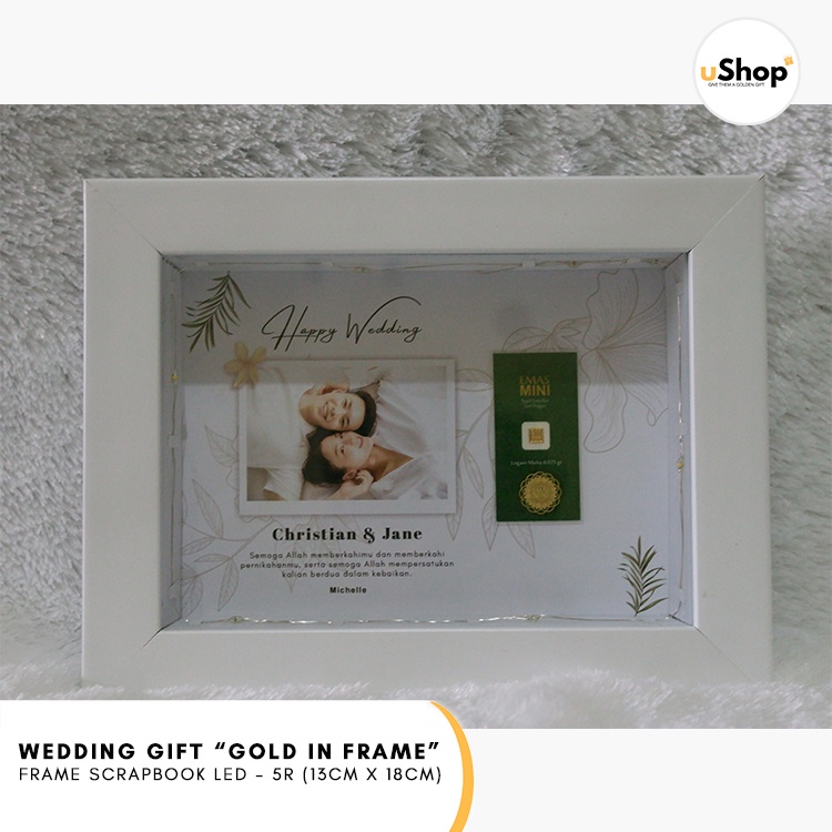 Wedding Gift Custom Foto Frame Scrapbook 5R / Kado Pernikahan Hadiah Pernikahan Logam Mulia Emas Mini