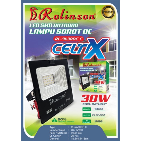 Lampu sorot kap sorot dc 12volt 30watt rolinson celtix