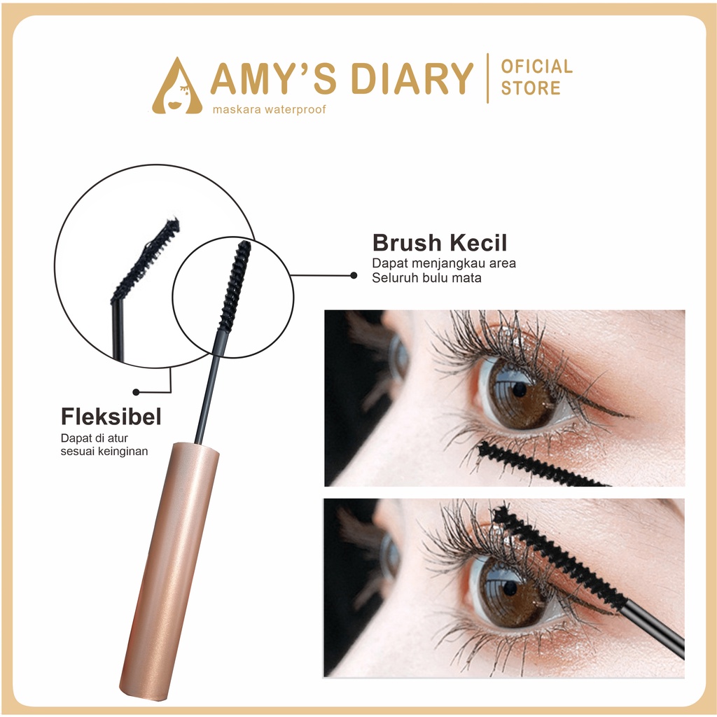 100% ORI Maskara Waterproof Amy's Diary slender and curved different roots stain resistant sweatproof Formula Baru