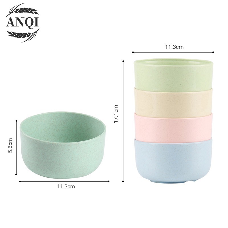 ANQI 4 IN 1 Mangkuk Makan Bowl Set 4pcswarna warni  /Mangkok Wheat Straw/VS-9