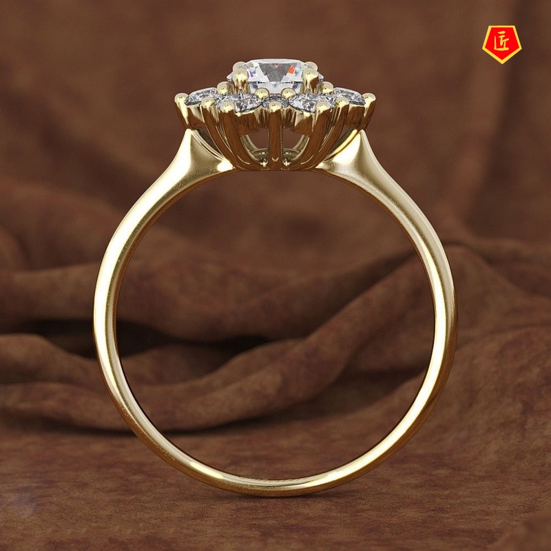 [Ready Stock]Creative Snowflake Diamond Ring 18K Gold Rose Gold