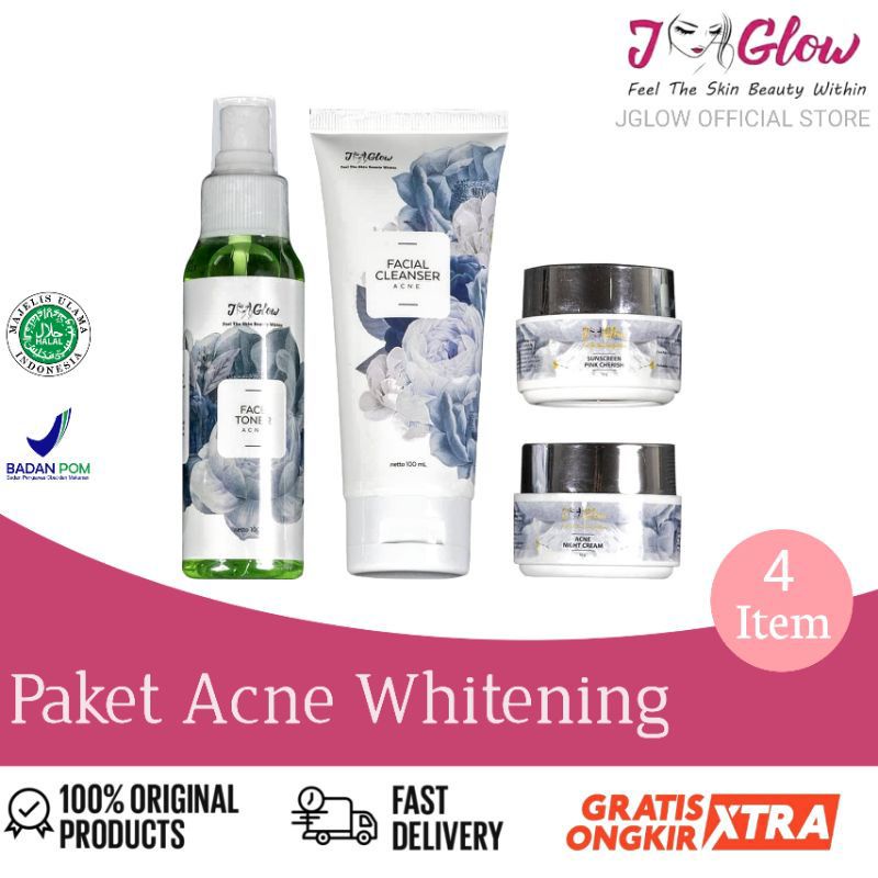 NL - BPOM PAKET JGLOW ACNE WHITENING Cream Perawatan Wajah berjerawat bruntusan  Skincare wajah glow