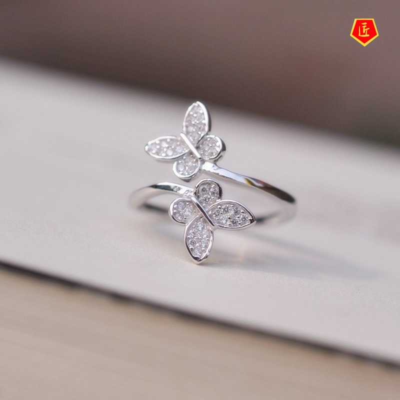 [Ready Stock]Moissanite Double Butterfly Ring Simple and Elegant