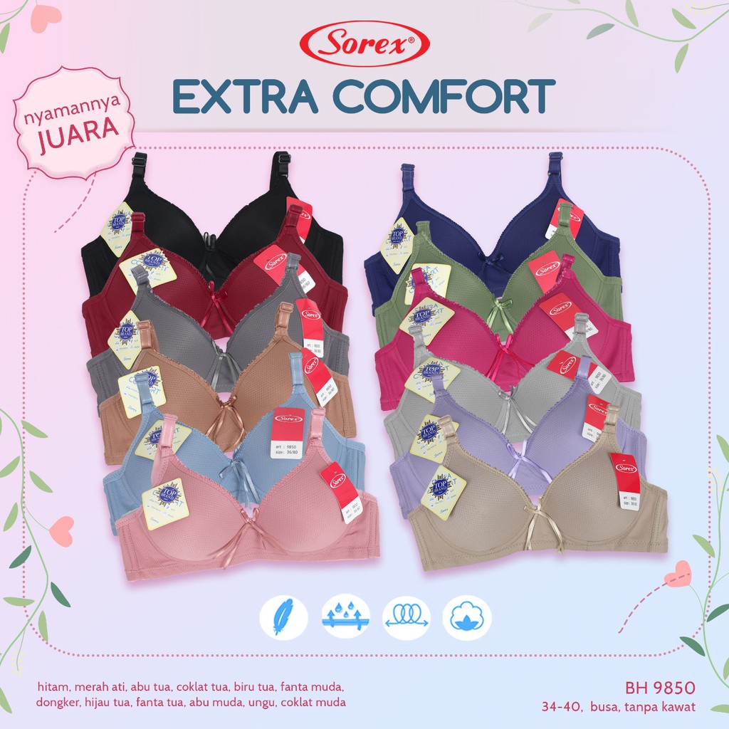 Bh Bra Sorex 9850 (Cup Sedang) Extra Comfort | Busa Tipis Tanpa Kawat | Basic |