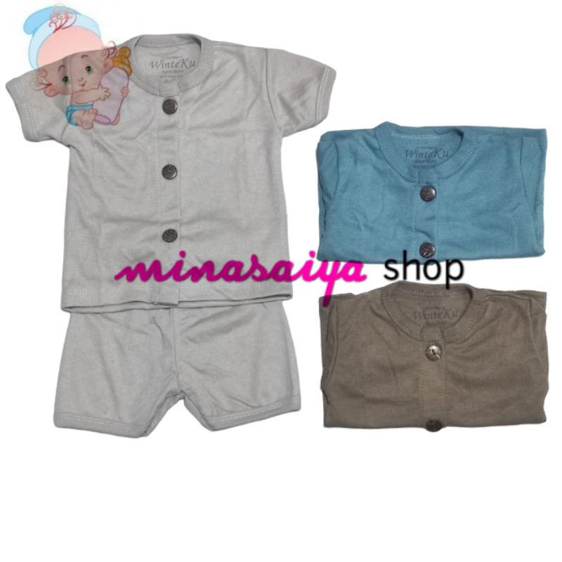 WINTEKU Setelan Bayi SNI Lengan Pendek Kancing Depan Polos Warna Uk. NB - L