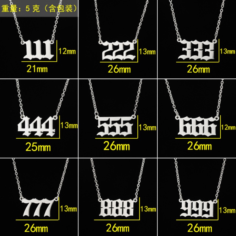 Kalung Rantai Desain Angka 111-999 Bahan Stainless Steel Untuk Pria Dan Wanita