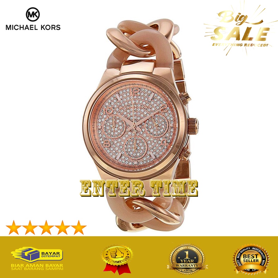 BIG SALE  JAM TANGAN WANITA MEWAH MICHAEL KORS TYPE MK4283 STAINLESS COMBINASI CERAMIC JAM TANGAN KA
